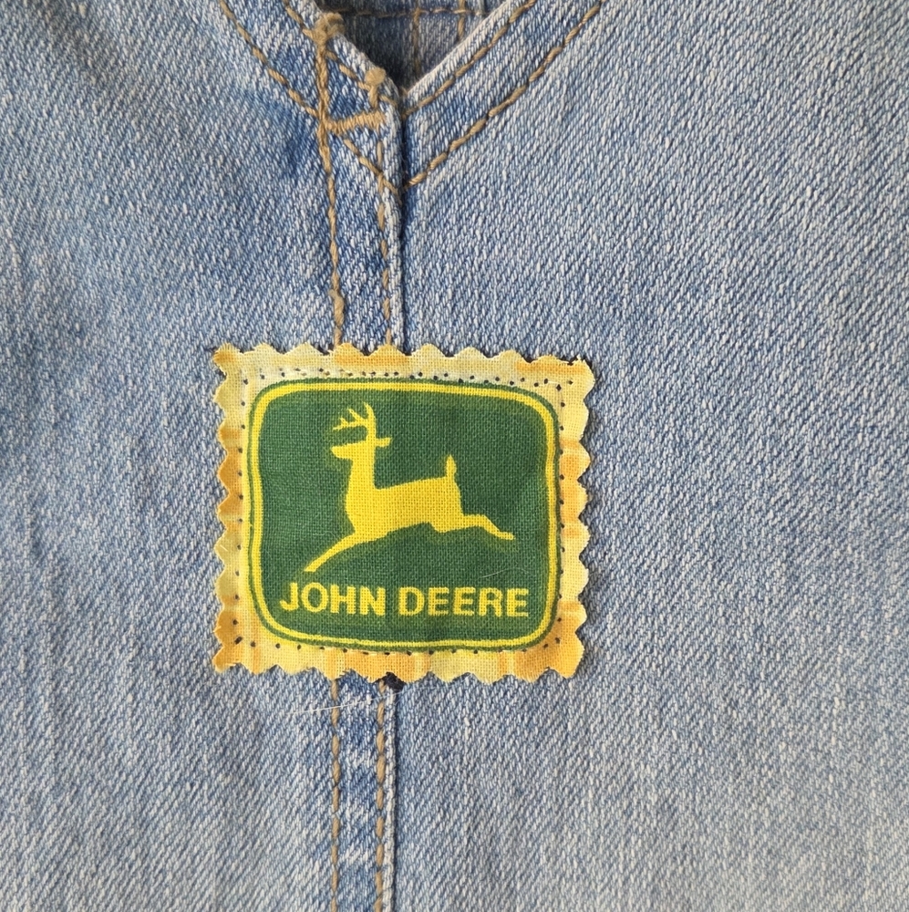 OshKosh B'gosh NWOT Blue Denim Overalls John Deer Green Tractor Patches 12 Month - Picture 4 of 10